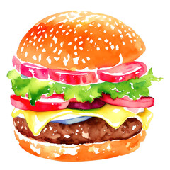 hamburger hand drawn with watercolor painting style illustration