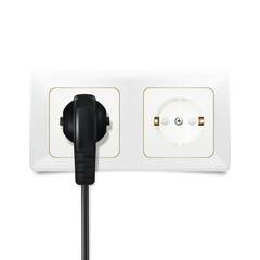 Vector realistic electric socket in white color with plug.