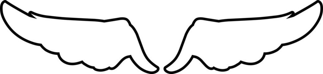 Black wing outline shape. Outline Black wing badge. Wing element. Outline wing illustration