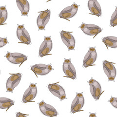 Cute owls seamless pattern with bird background for kids stationery and clothes.Continuous line, decor outline, posters, stickers, logo. Set of vector illustrations