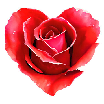 red rose with love shape drawn digital painting watercolor illustration