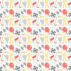 Seamless vector pattern with sports icons. Doodle vector with sport icons on white background. Vintage sport pattern