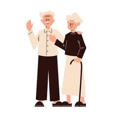 Cheerful old people standing. Smiling old man flat vector illustration.