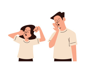 bored yawning covering mouth with hand. flat vector illustration.