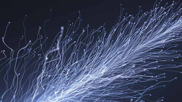 An abstract blue background in the form of lightning-like stems of a fantastic plant. Growing mold fungus. 3D render.