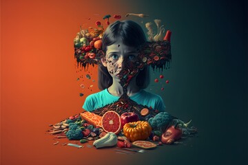 A child with malnutrition through eating junk and fast food. Poverty. Social Issue. Hunger and Food Wastage. Awareness. Prevention. Human Rights.