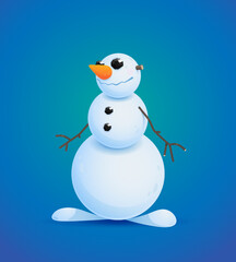 Snowman. Cute snowman isolated on a blue background. Vector illustration.