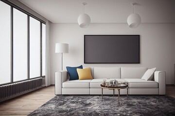 Modern living room with A Photoframe. Genrative AI