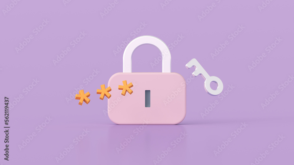 Poster padlock with password 3d render