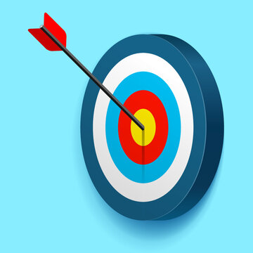 Target icon in 3d flat style on color background. Arrow in the center aim. Vector design element for you business projects