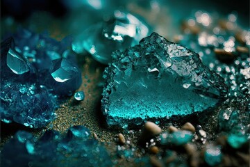 Fototapeta na wymiar Aquamarine Gemstone raw mineral closed up (Ai generated)