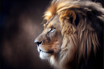 Fototapeta premium Lion, nature wildlife safari closed up (Ai generated)