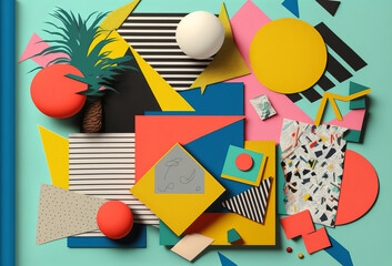 Retro 1980s or 90s trendy paper collage background pattern. Generative ai