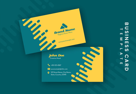 Yellow and Green Business Card with Abstract Pattern