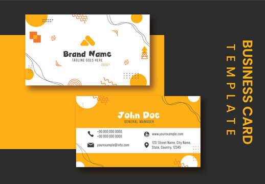 Yellow and White Business Card with Geometric Shapes