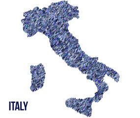 The map of the Italy made of pictograms of people or stickman figures. The concept of population, sociocultural system, society, people, national community of the state. illustration.