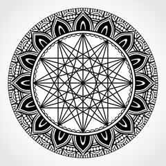 black color ornamental mandala with geometric star center