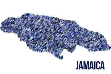 The map of the Jamaica made of pictograms of people or stickman figures. The concept of population, sociocultural system, society, people, national community of the state. illustration.