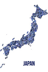 The map of the Japan made of pictograms of people or stickman figures. The concept of population, sociocultural system, society, people, national community of the state. illustration.
