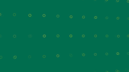 Yellow pulsating discs and circles on green background. Place to advertise. Copy space for congratulation text