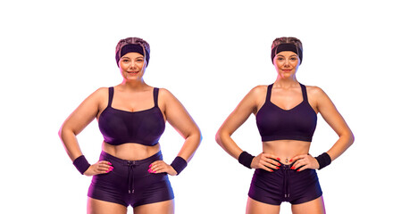 Before and After Weight Loss Fitness Transformation. Woman was fat but became athlete. Fat to fit...