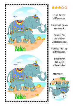 Difference game with elephant walking along the sea shore. Answer included.
