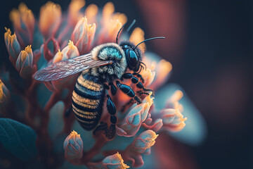 Fototapeta a close up of a bee on a flower, generative AI obraz