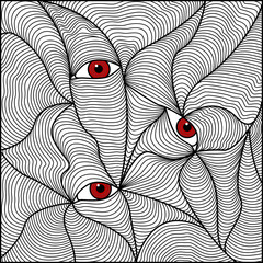 black and white psychedelic eyes in zenart style