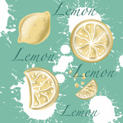 lemon and lime food, pattern, seamless, fruit, vector, illustration, icon, lemon, design, wallpaper, set, vegetables, vegetable, pineapple, cartoon, orange, apple, kiwi, vintage, texture, collection, 