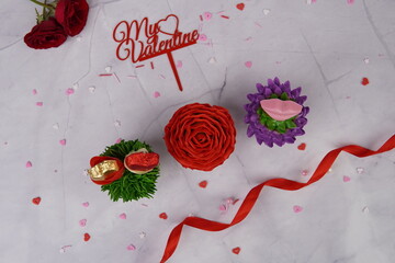 Valentine's Day Cake In White Background With Rose 