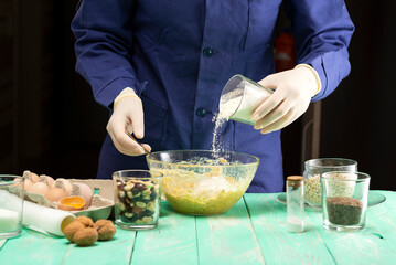 Cooking oatmeal cookies with nuts and candied fruit sweet nutritious dessert