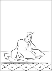 筆書きの百人一首　山部赤人