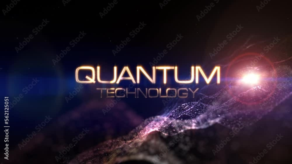 Poster quantum technology golden text abstract science technology futuristic 3d cinematic title background.