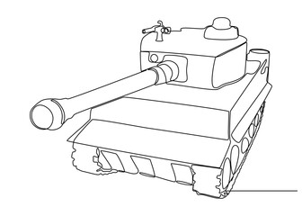 One continuous line of Armored Tank. Thin Line Illustration vector concept. Contour Drawing Creative ideas.