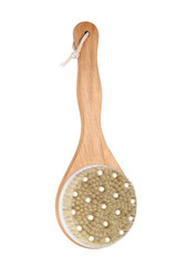 Wooden massage brush for body care skin health isolated on the white background