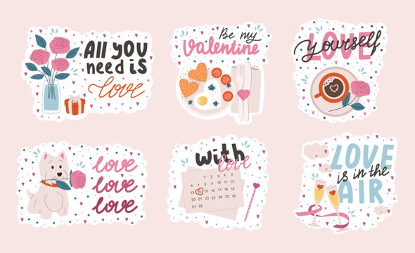 Set of stickers for Valentines day