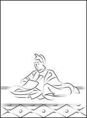 筆書きの百人一首　源兼昌