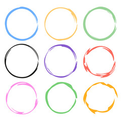 Set of 9 colored circles with brush design - Vector