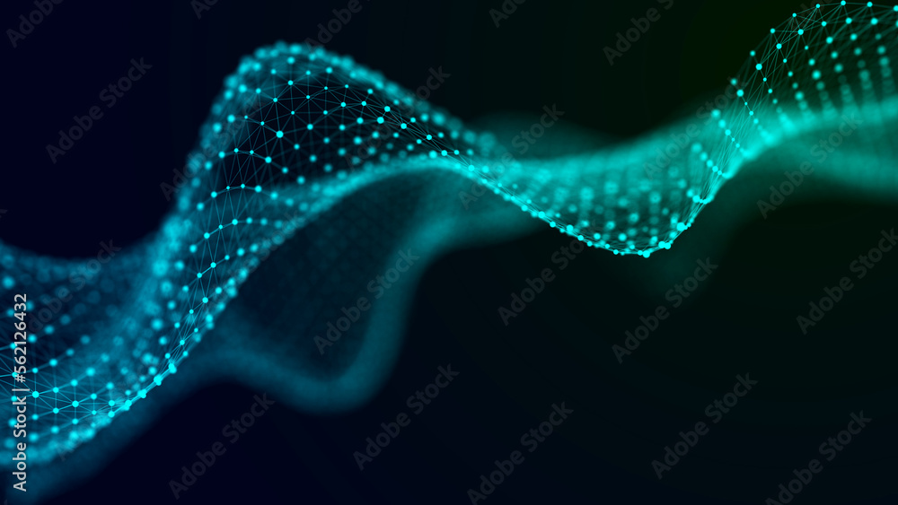 Poster cybernetic network connection flow. big data visualization. 3d rendering.