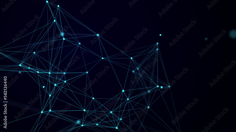 Poster big data visualization. network connection structure with chaotic distribution of points and lines. 