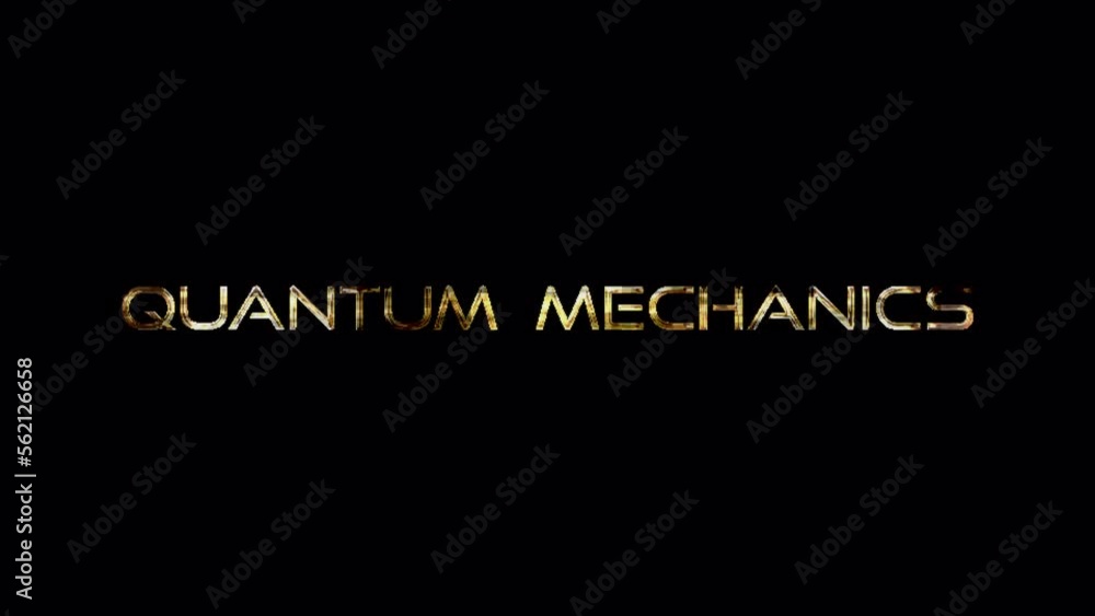 Poster title text quantum mechanics glitch gold text illustration on black background. 4k 3d rendering seam