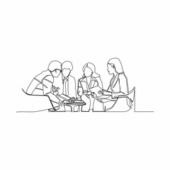 continuous line drawing of a group of people having a meeting