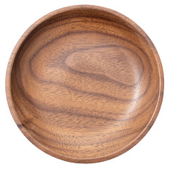 Empty round wooden plate or bowl isolated