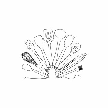 recommend clip art: continuous line drawing art of spatula set