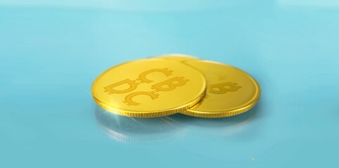 Advertising banner with metallic central bank digital currency coins. Futuristic landing page...
