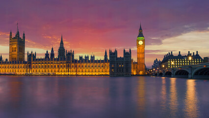 Obraz na płótnie Canvas London, England; January 17, 2023 - A view acroos the River Thames of the Palace of Westminster, London, England