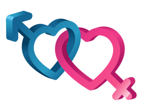 Female venus and male mars symbols isolated on transparent background. Png gender icons.