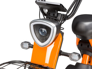 electric scooter headlight isolated on white background. details of scooter background