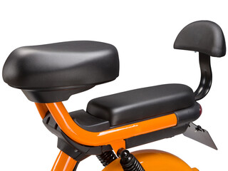 orange electric scooter seat on a white background. scooter details on white background for catalog