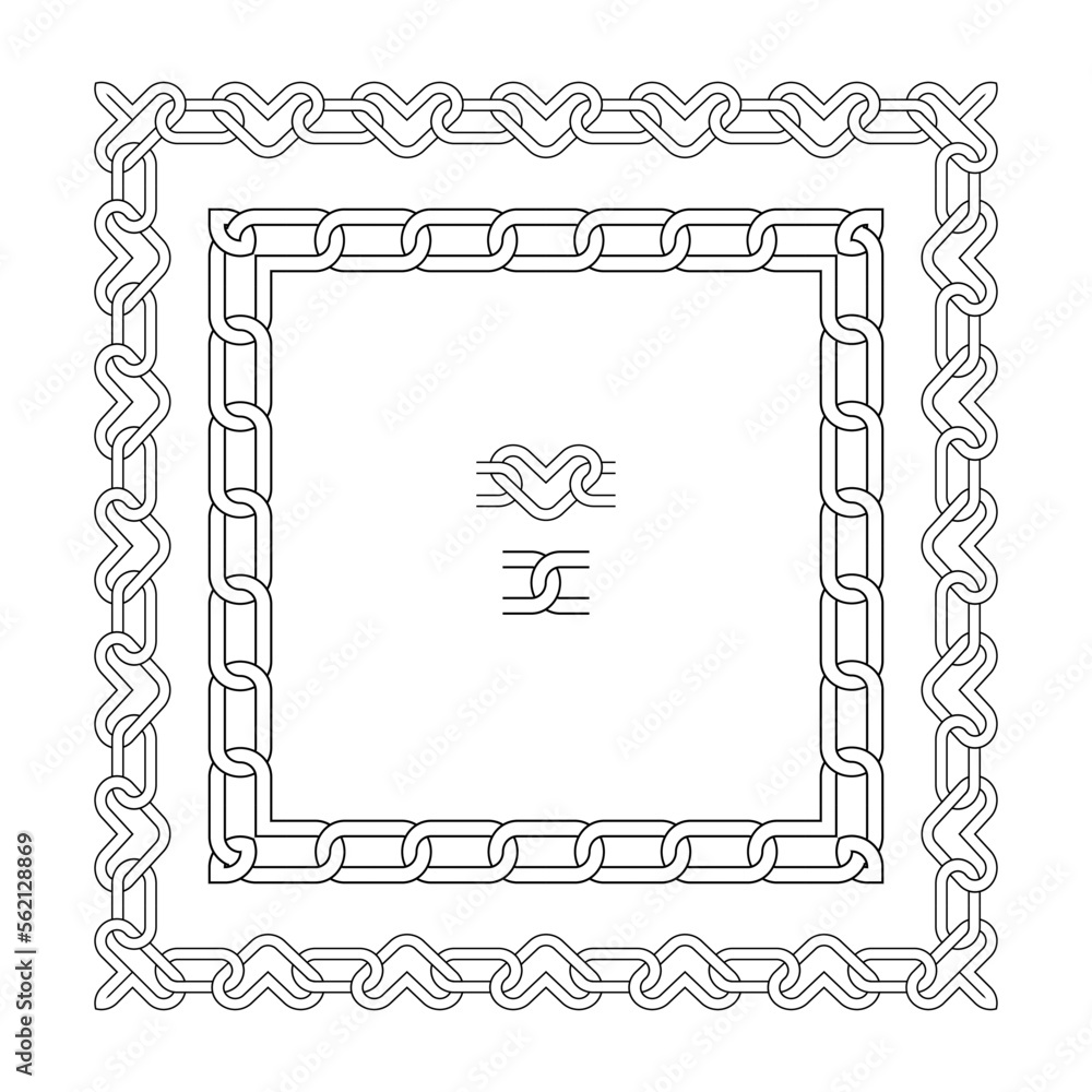 Poster set of square chain frames. heart chain links elements to make ai brushes. emo 90s style strong line